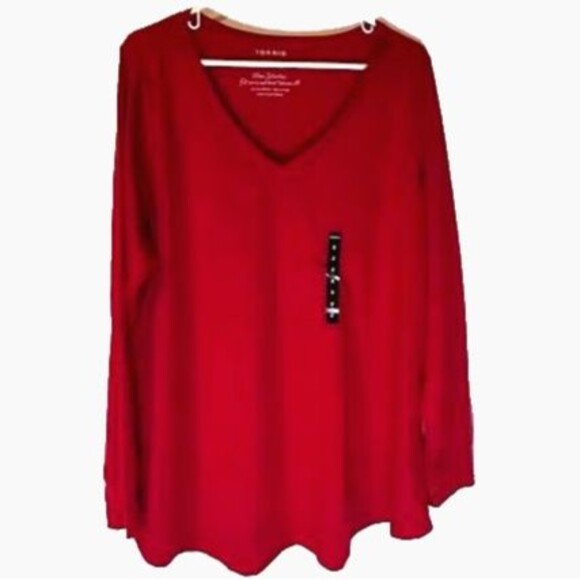 NWT Torrid T-Shirt 2X Red V-Neck Long Sleeve Minimalist Normcore Classic Tee - Picture 1 of 5